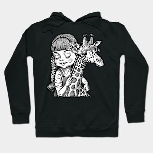 Girl And Giraffe Illustration Hoodie